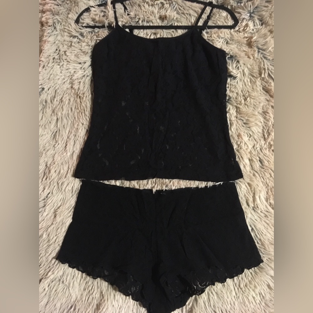 Black Lace Top & Pantie Lingerie Set Sz M